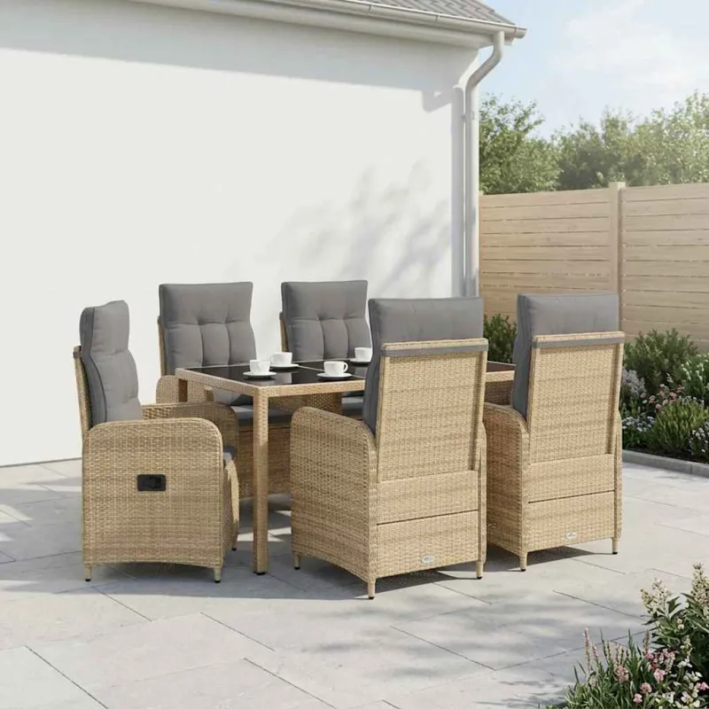 Lauko valgomojo komplektas 7 pcs Bežinė ir šviesiai pilka