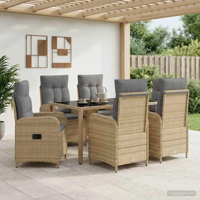 Lauko valgomojo komplektas 7 pcs Bežinė ir šviesiai pilka