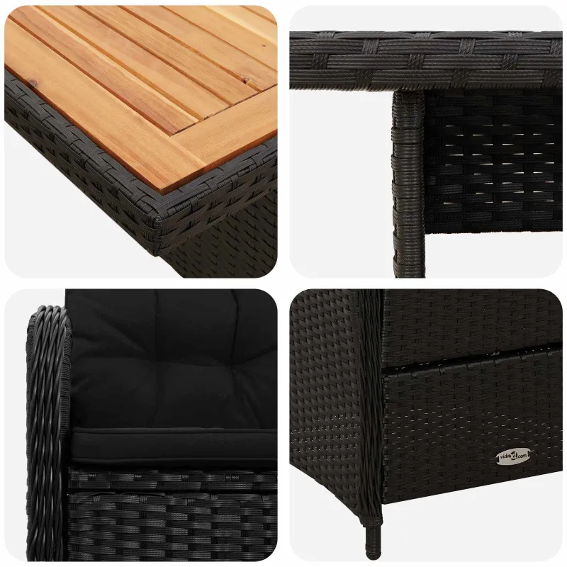 Lauko valgomojo komplektas 3 pcs Juoda