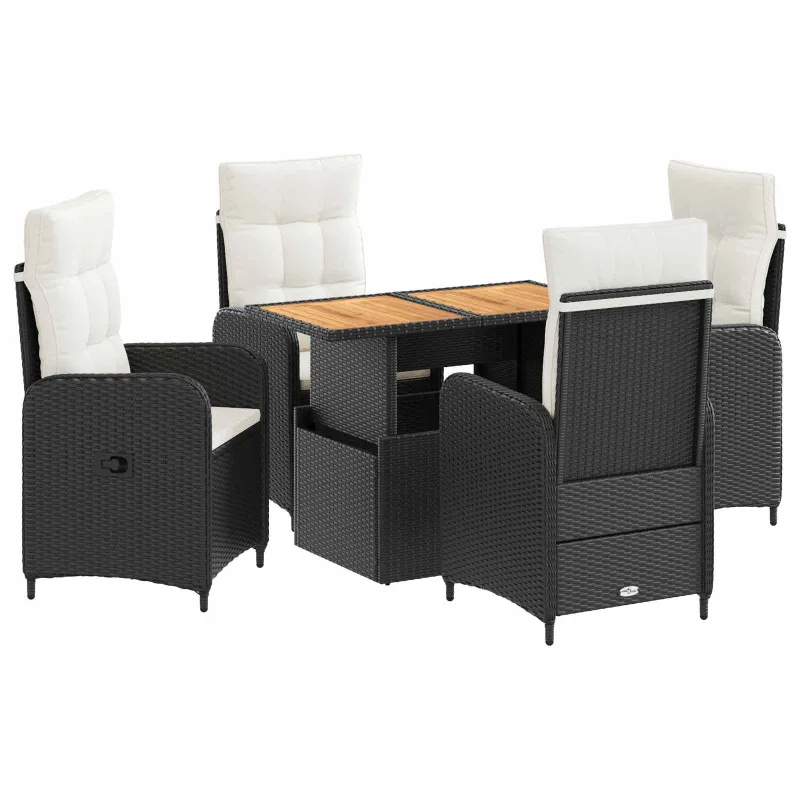 Lauko valgomojo komplektas 5 pcs Juoda ir kreminė balta