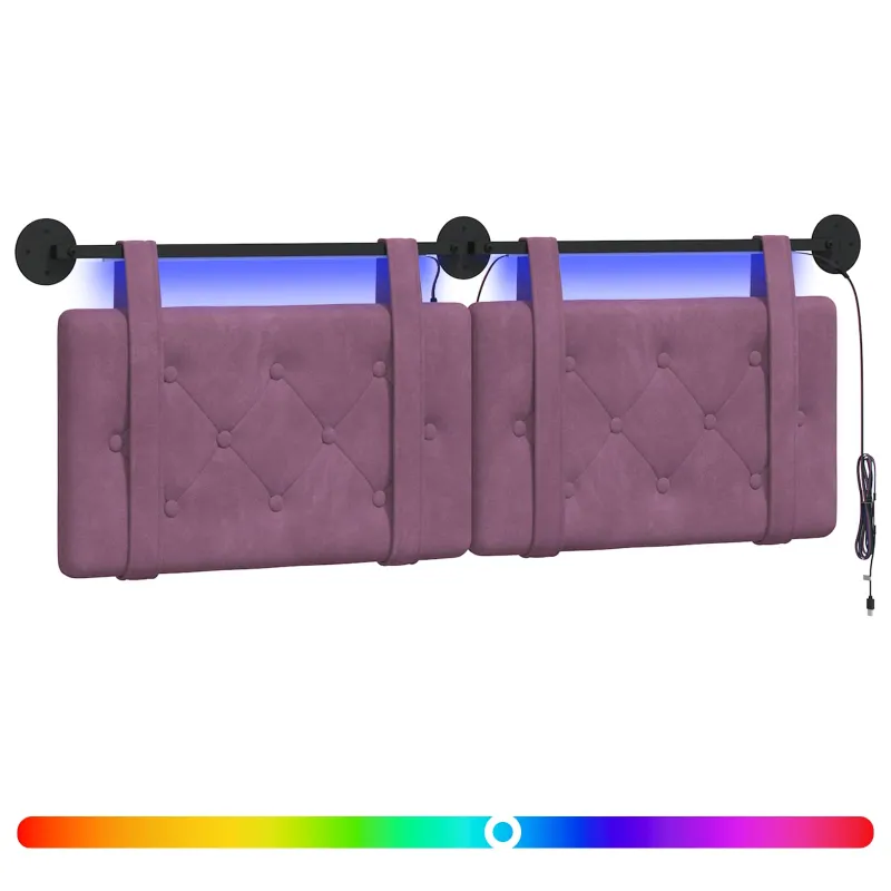 Pakabinamas lovos galvūgalis Su LED šviesa Violetinė Aksomas