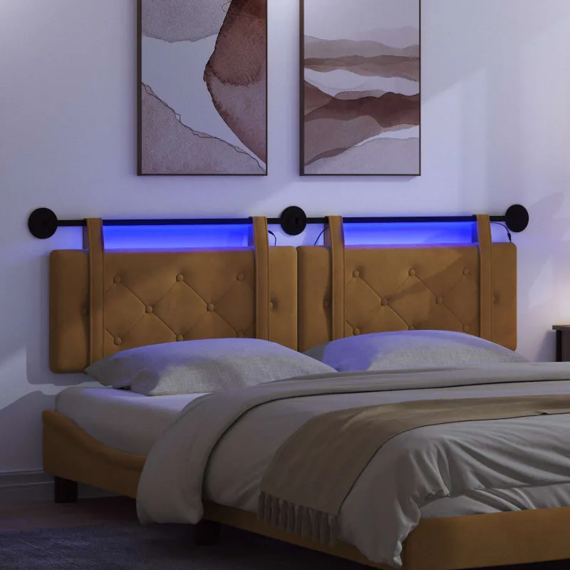 Pakabinamas lovos galvūgalis Su LED šviesa Ruda Aksomas