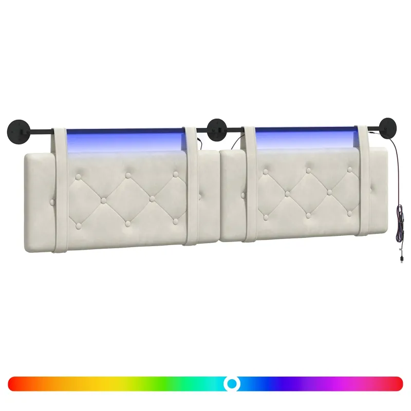 Pakabinamas lovos galvūgalis Su LED šviesa Kreminė Aksomas