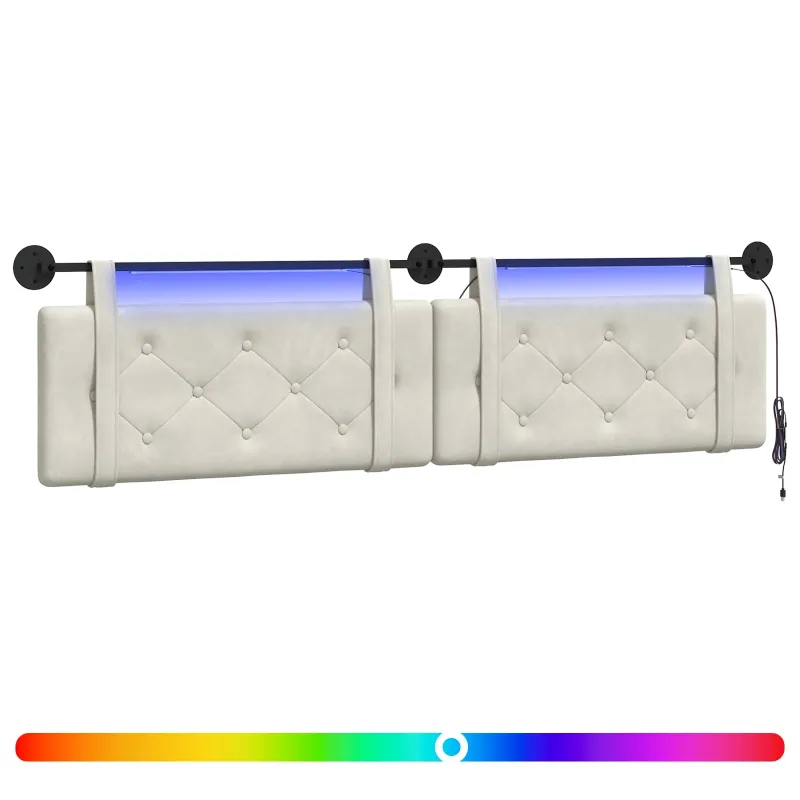 Pakabinamas lovos galvūgalis Su LED šviesa Kreminė Aksomas