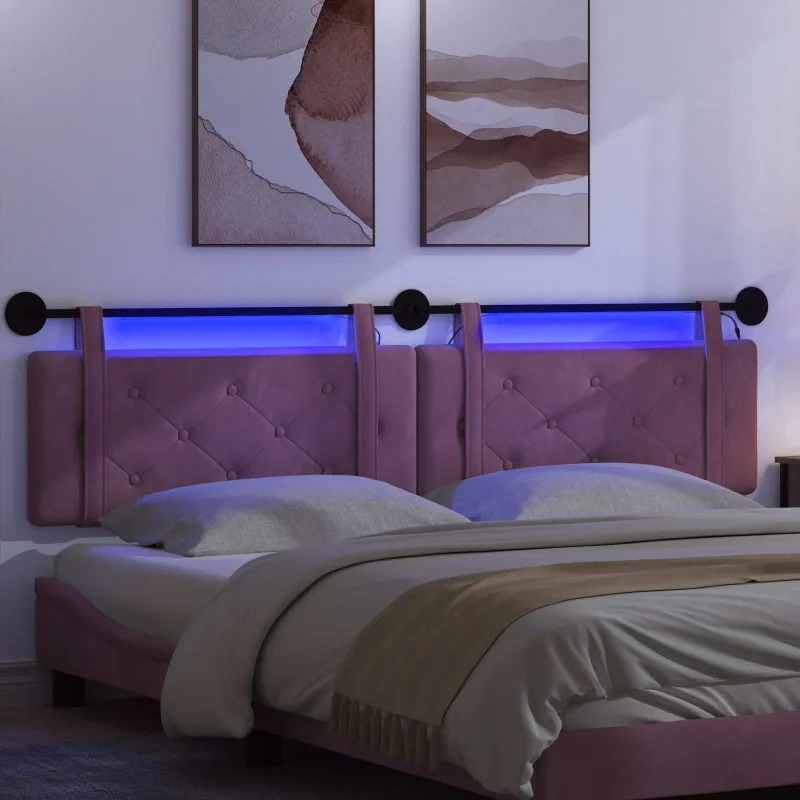Pakabinamas lovos galvūgalis Su LED šviesa Violetinė Aksomas