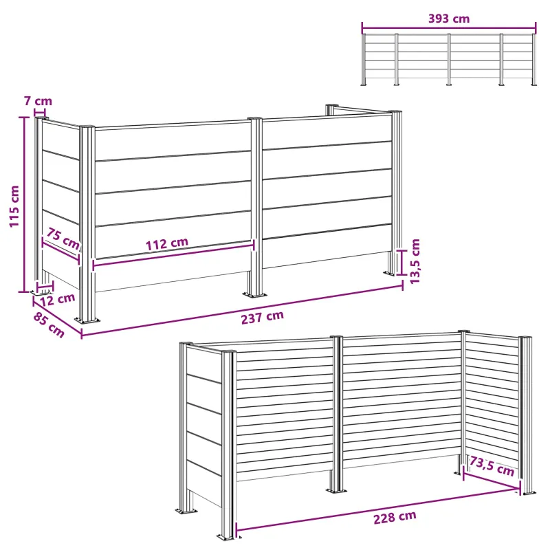 Atliekų konteinerio tvora Pilka 237 x 85 x 115 cm Alavas ir WPC