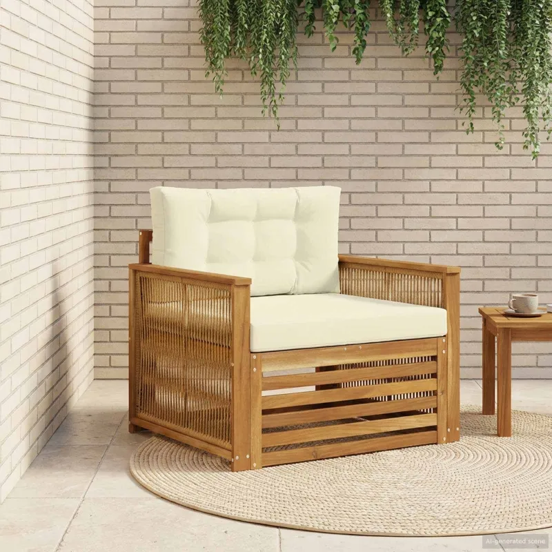 Lauko sofa Kietos akacijos mediena Natūralus ir grietinėlė