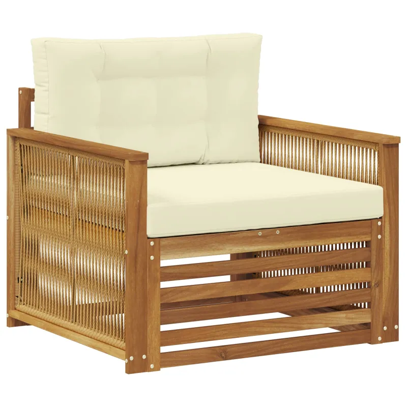 Lauko sofa Kietos akacijos mediena Natūralus ir grietinėlė