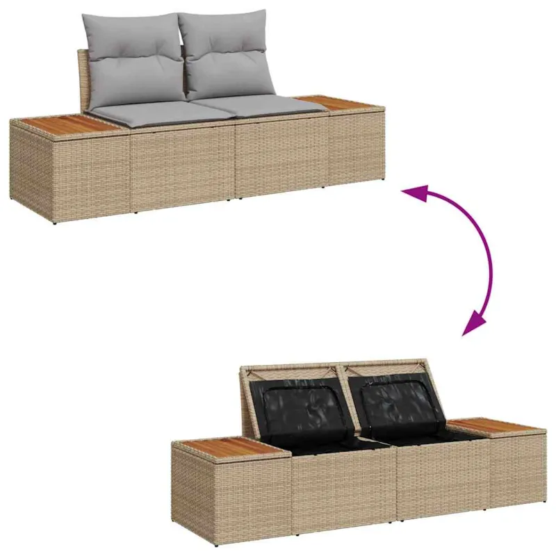 Sodo sohvaryhmä säilytystilalla, 9 osaa, hiekanvärinen polyrottinki