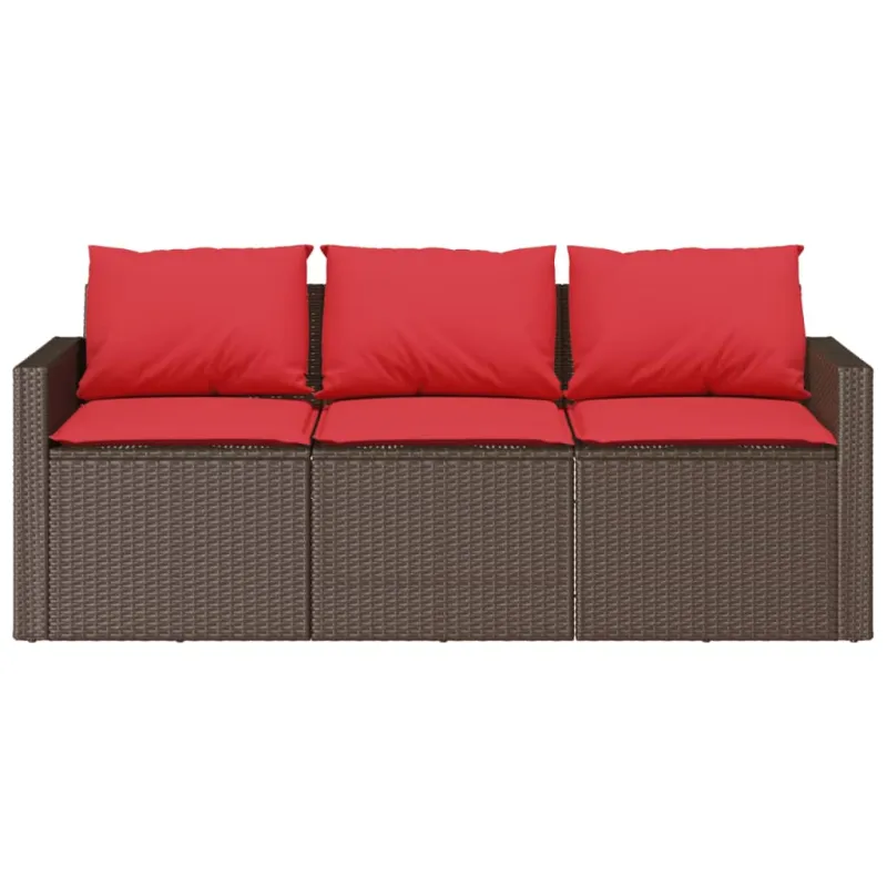 Trivietė sodo sofa su pagalvėlėmis, ruda, poliratanas