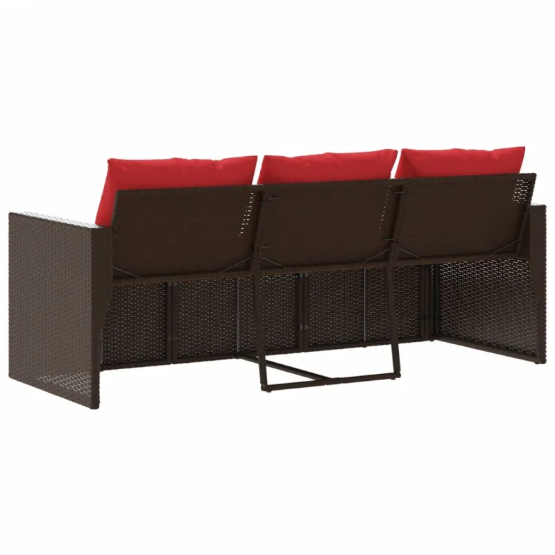Trivietė sodo sofa su pagalvėlėmis, ruda, poliratanas