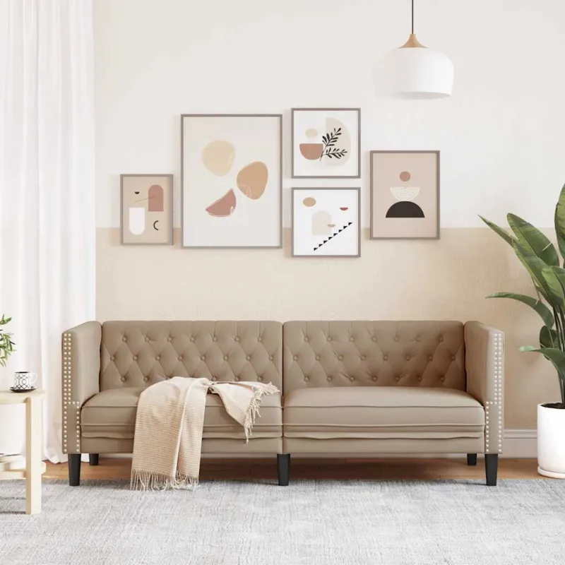 Trivietė chesterfield sofa, kapučino spalvos, dirbtinė oda