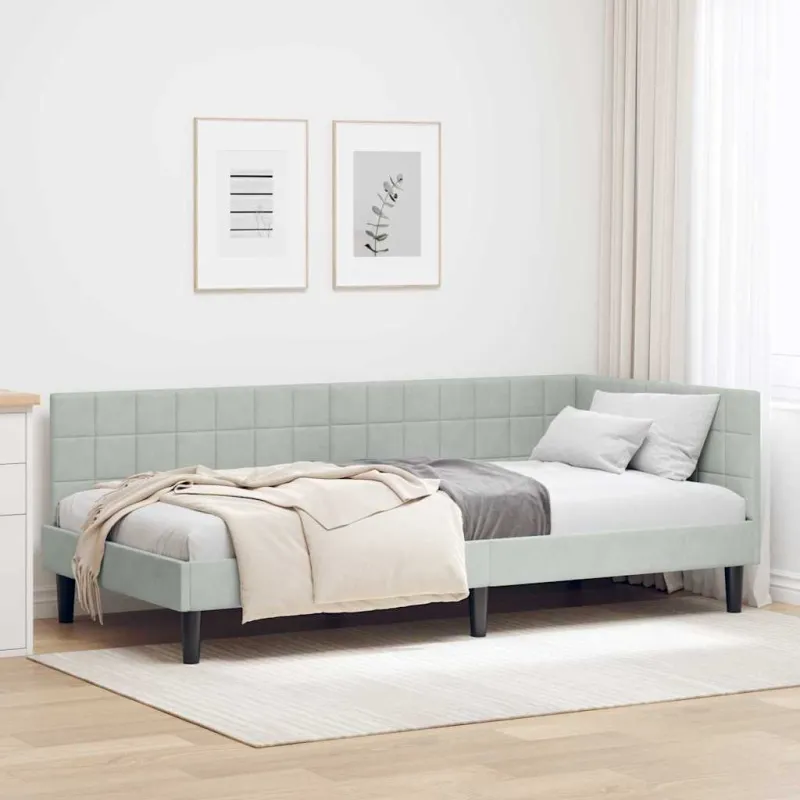 Kampinė lovos konstrukcija Šviesiai pilka 90 cm x 190 cm