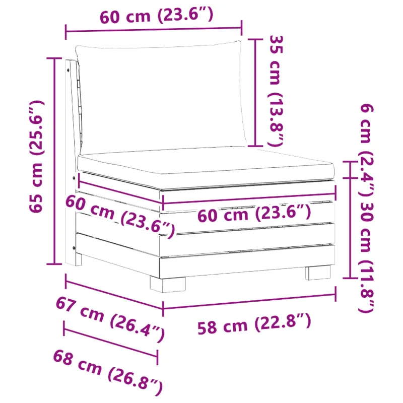 Sodo vidurinė sofa Kietos akacijos mediena Ruda