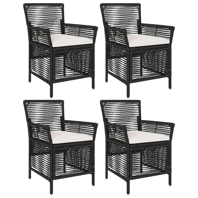 Lauko kėdė su pagalve 4 pcs Juoda ir kreminė poliratanas