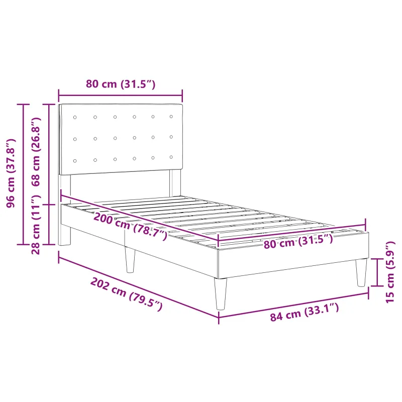 Lovos rėmas su galvūgalio Šviesiai pilka 80 x 200 cm Audinys