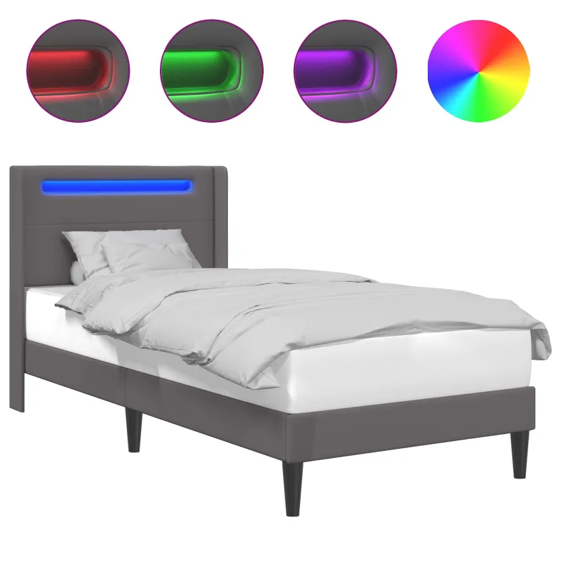 Lovos rėmas su LED juostelėmis Pilka 80 x 200 cm Dirbtinė oda