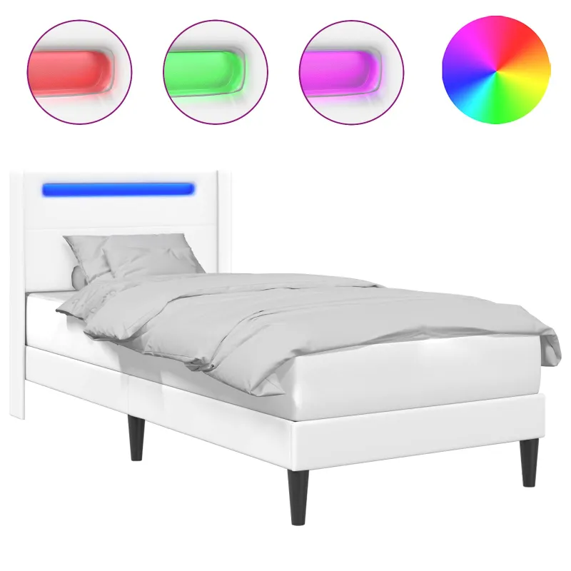 Lovos rėmas su LED juostelėmis Balta 80 x 200 cm Dirbtinė oda