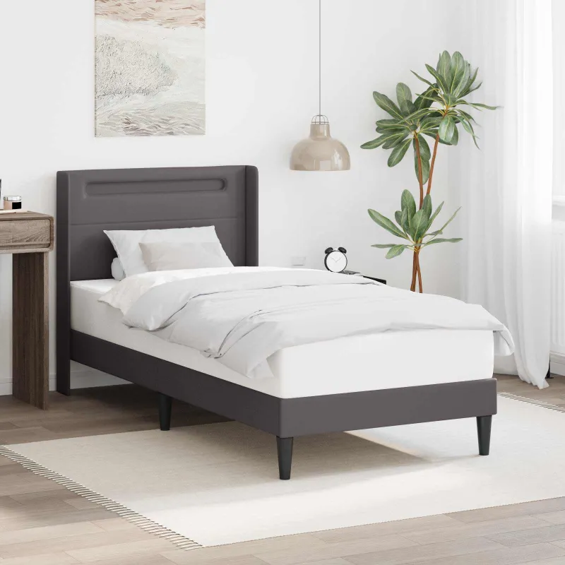 Lovos rėmas su LED juostelėmis Pilka 90 x 190 cm Dirbtinė oda
