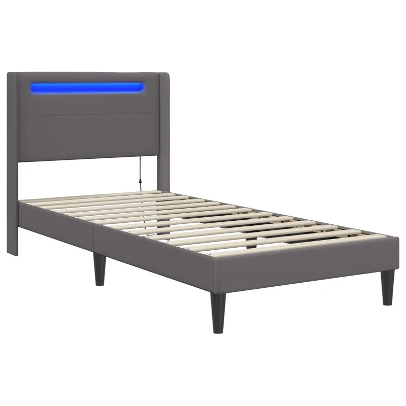 Lovos rėmas su LED juostelėmis Pilka 90 x 190 cm Dirbtinė oda