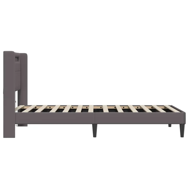 Lovos rėmas su LED juostelėmis Pilka 90 x 190 cm Dirbtinė oda