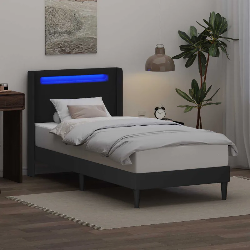 Lovos rėmas su LED juostelėmis Juoda 90 x 190 cm Dirbtinė oda