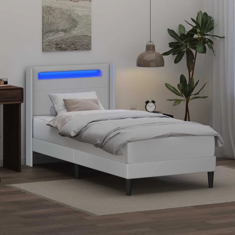 Lovos rėmas su LED juostelėmis Balta 90 x 190 cm Dirbtinė oda