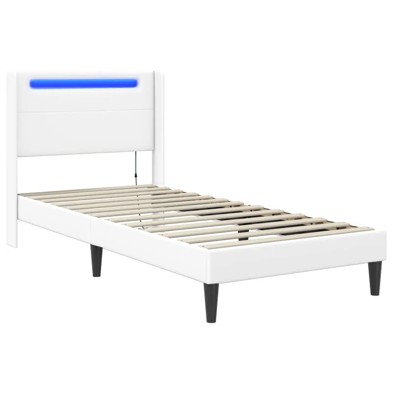 Lovos rėmas su LED juostelėmis Balta 90 x 190 cm Dirbtinė oda