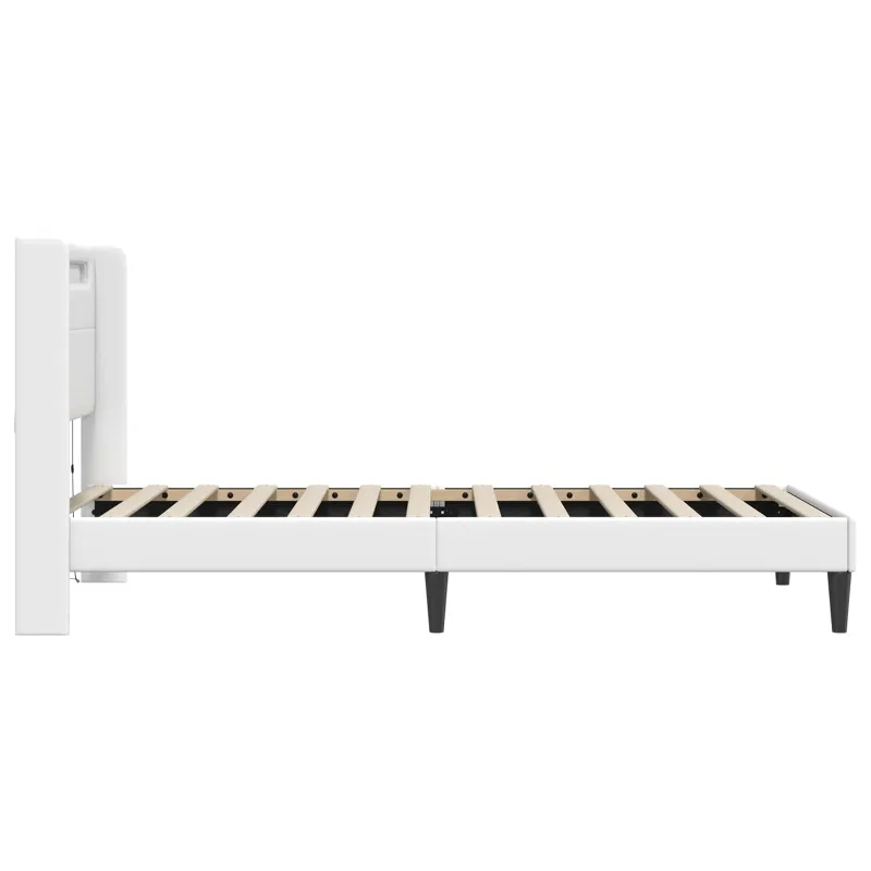 Lovos rėmas su LED juostelėmis Balta 90 x 190 cm Dirbtinė oda