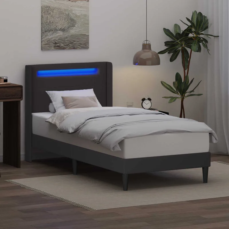 Lovos rėmas su LED juostelėmis Pilka 90 x 200 cm Dirbtinė oda