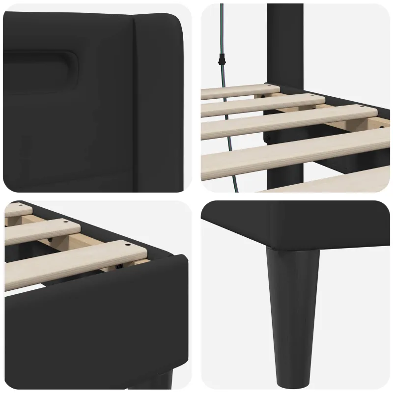 Lovos rėmas su LED juostelėmis Juoda 90 x 200 cm Dirbtinė oda