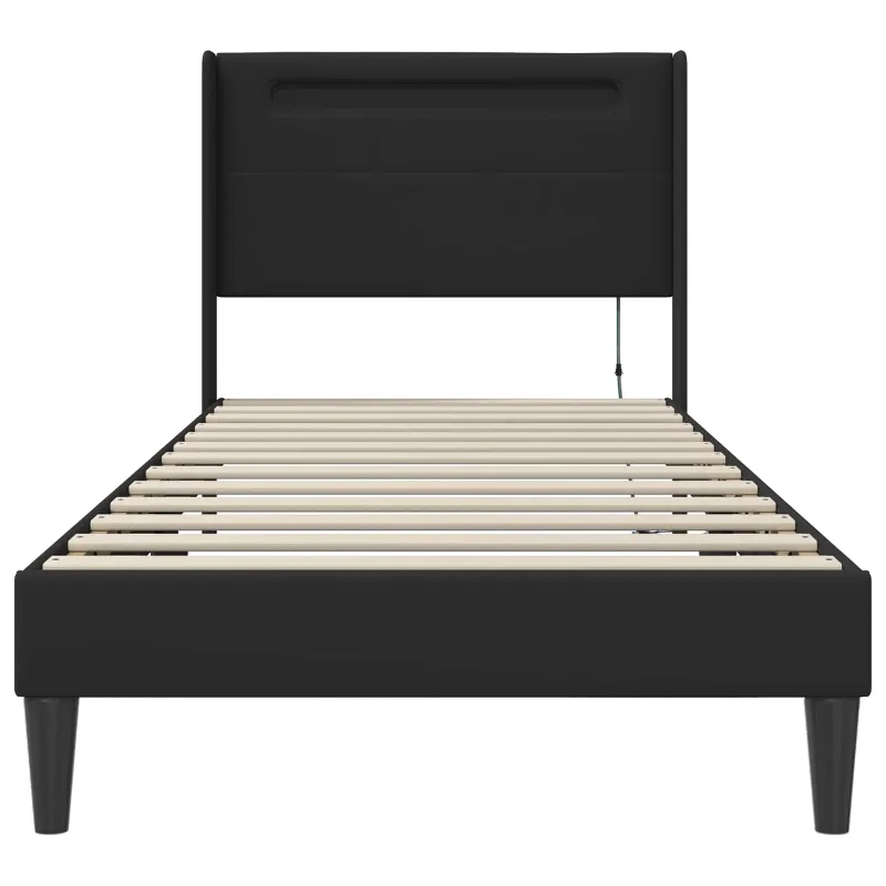 Lovos rėmas su LED juostelėmis Juoda 100 x 200 cm Dirbtinė oda