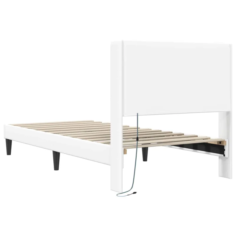 Lovos rėmas su LED juostelėmis Balta 100 x 200 cm Dirbtinė oda