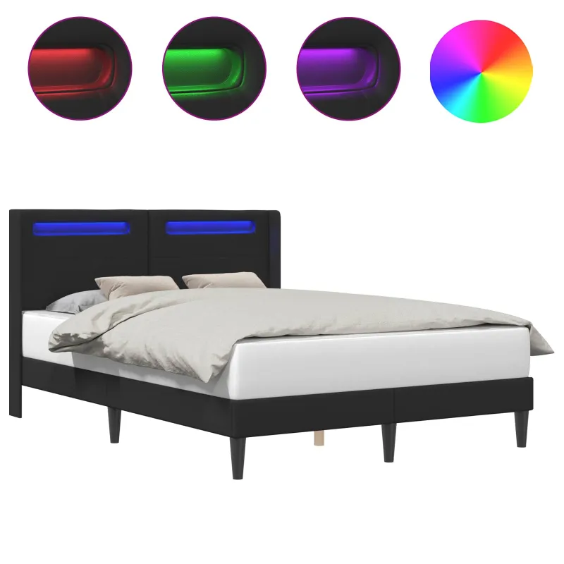 Lovos rėmas su LED juostelėmis Juoda 120 x 200 cm Dirbtinė oda