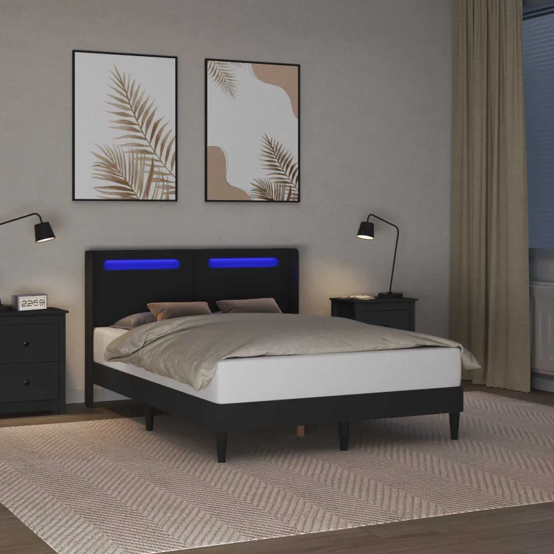 Lovos rėmas su LED juostelėmis Juoda 120 x 200 cm Dirbtinė oda