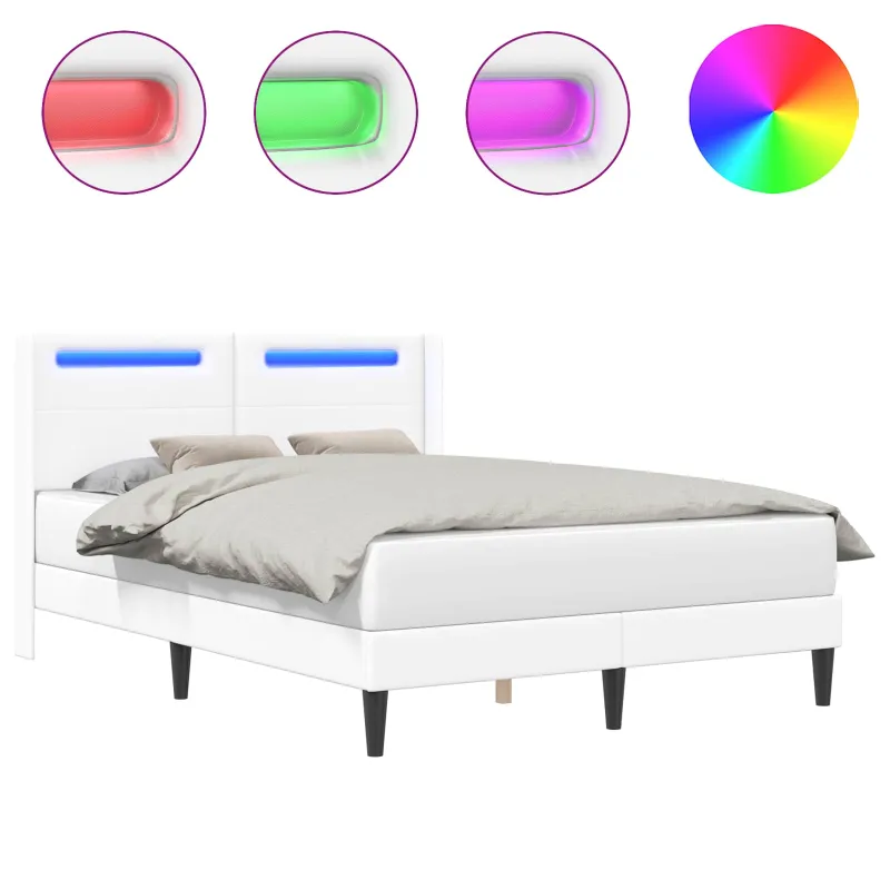 Lovos rėmas su LED juostelėmis Balta 120 x 200 cm Dirbtinė oda