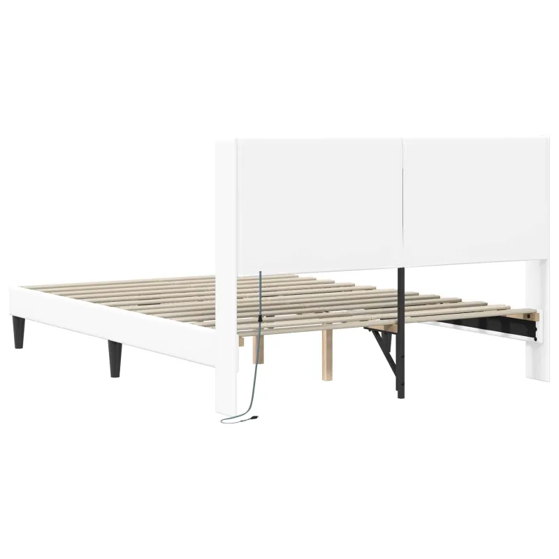 Lovos rėmas su LED juostelėmis Balta 140 x 190 cm Dirbtinė oda