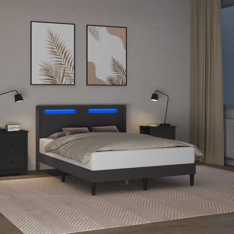 Lovos rėmas su LED juostelėmis Pilka 140 x 200 cm Dirbtinė oda