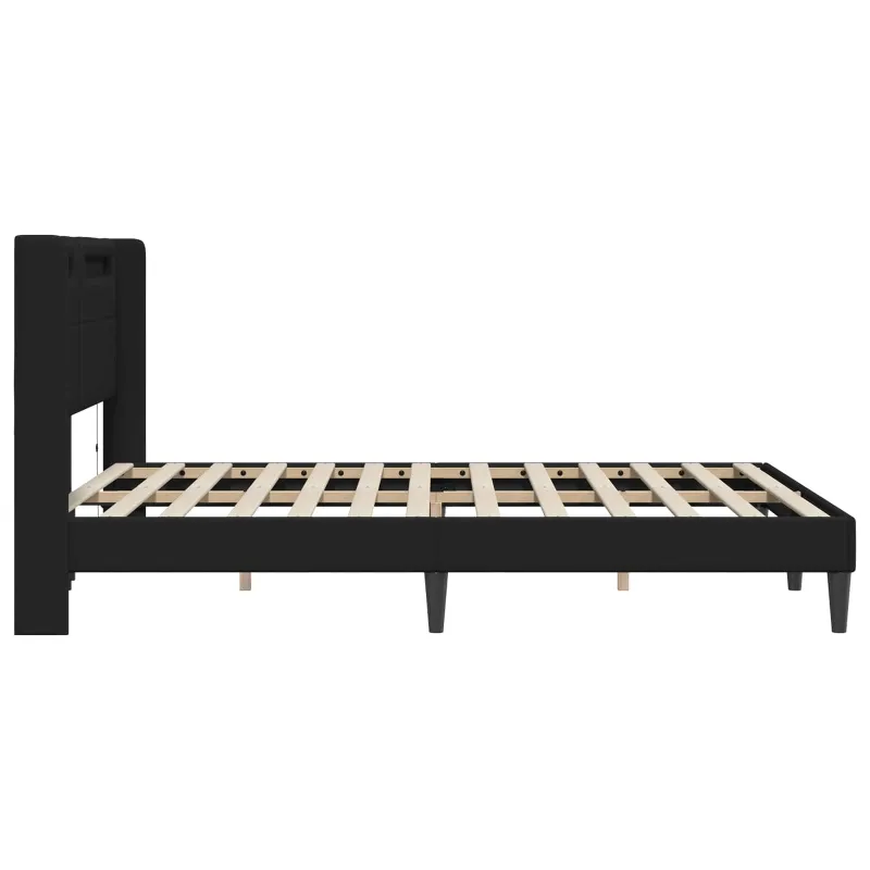 Lovos rėmas su LED juostelėmis Juoda 140 x 200 cm Dirbtinė oda