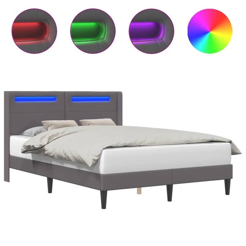 Lovos rėmas su LED juostelėmis Pilka 160 x 200 cm Dirbtinė oda