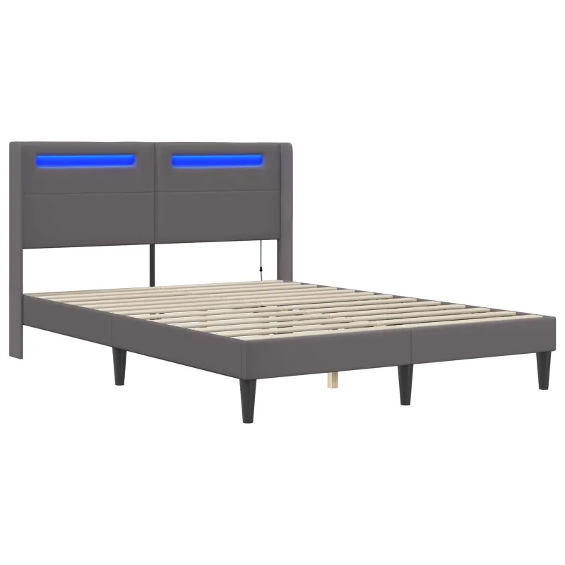 Lovos rėmas su LED juostelėmis Pilka 160 x 200 cm Dirbtinė oda
