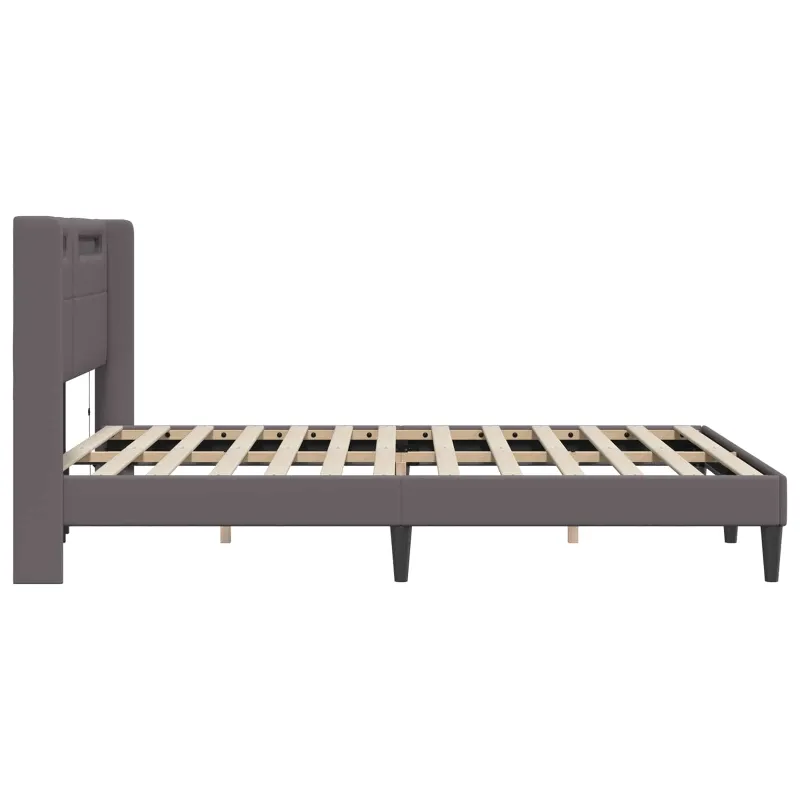 Lovos rėmas su LED juostelėmis Pilka 160 x 200 cm Dirbtinė oda
