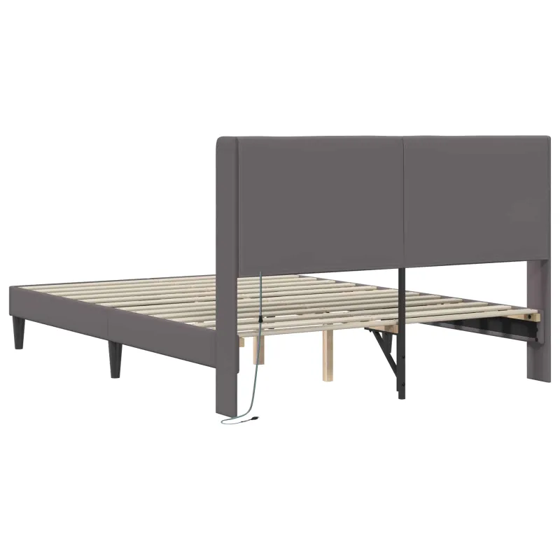 Lovos rėmas su LED juostelėmis Pilka 160 x 200 cm Dirbtinė oda
