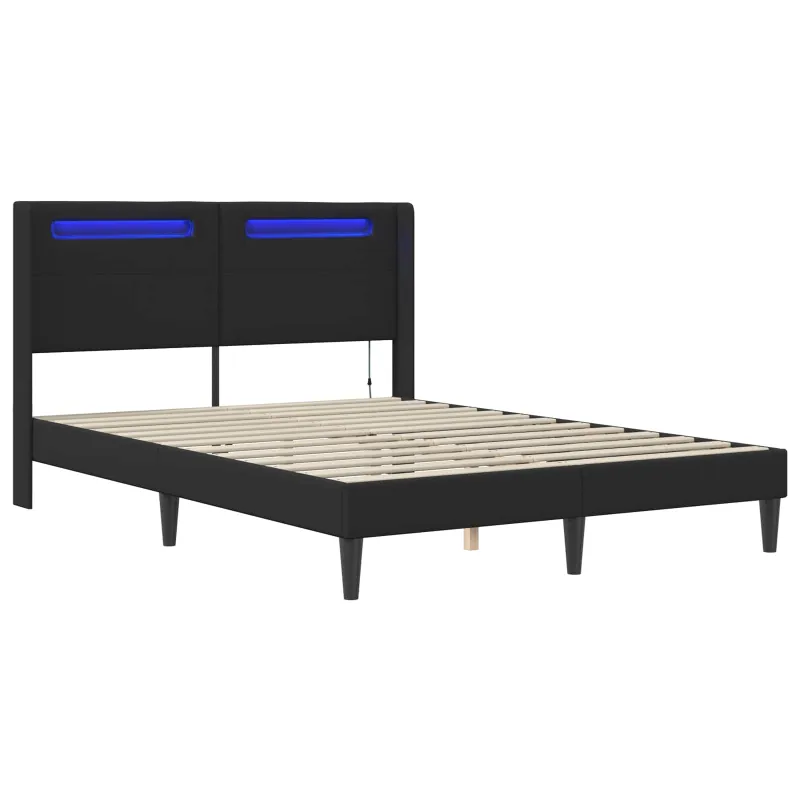 Lovos rėmas su LED juostelėmis Juoda 160 x 200 cm Dirbtinė oda