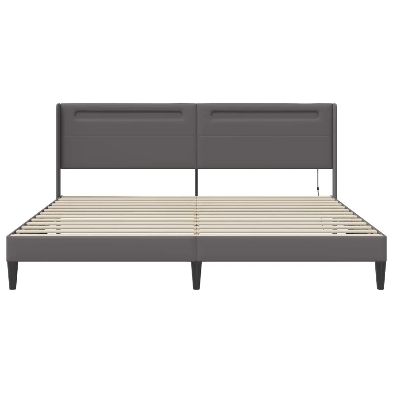 Lovos rėmas su LED juostelėmis Pilka 180 x 200 cm Dirbtinė oda
