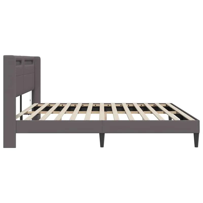 Lovos rėmas su LED juostelėmis Pilka 180 x 200 cm Dirbtinė oda