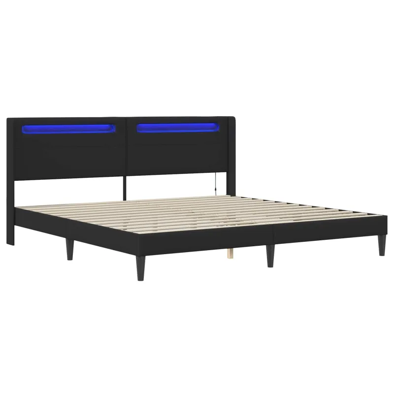 Lovos rėmas su LED juostelėmis Juoda 180 x 200 cm Dirbtinė oda