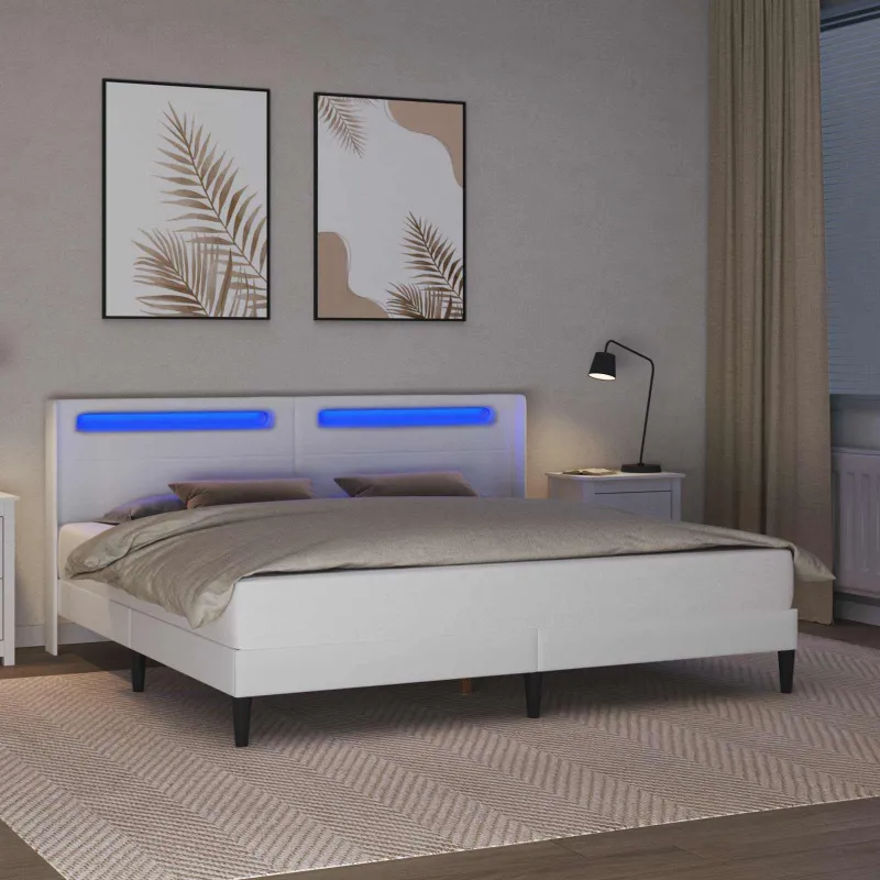 Lovos rėmas su LED juostelėmis Balta 180 x 200 cm Dirbtinė oda