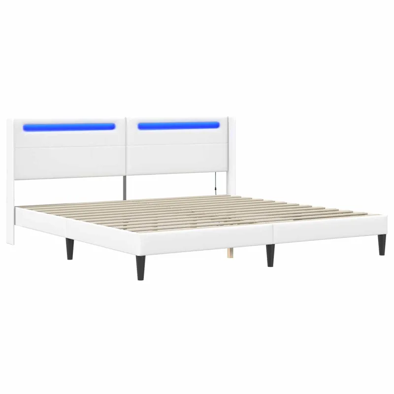 Lovos rėmas su LED juostelėmis Balta 180 x 200 cm Dirbtinė oda