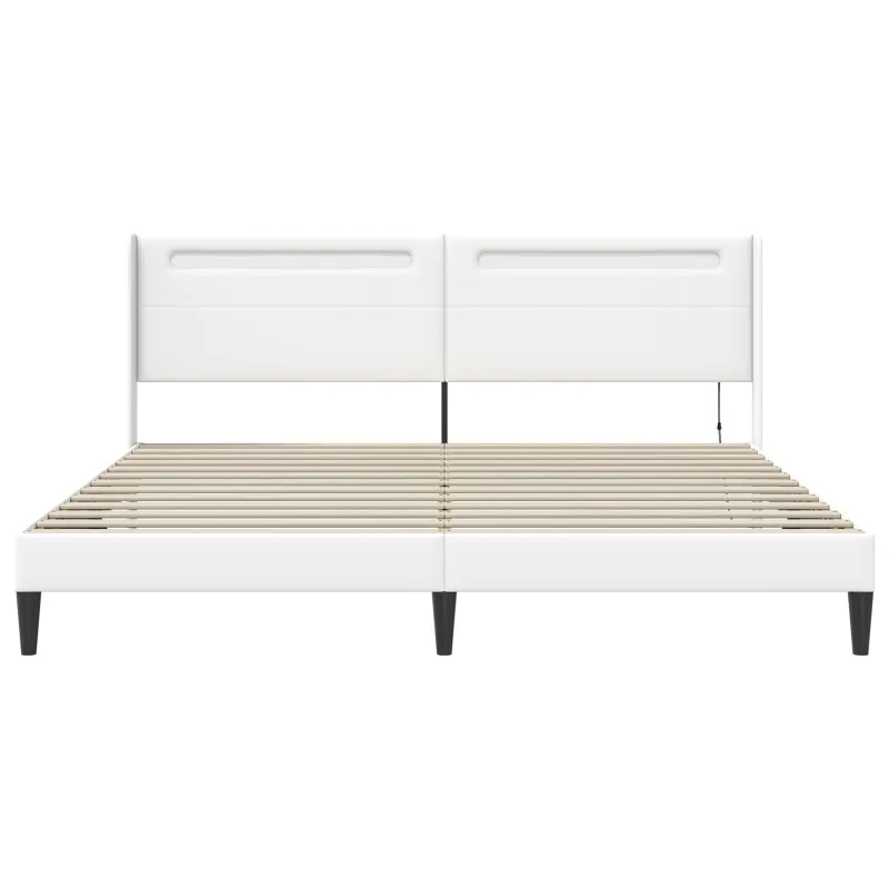 Lovos rėmas su LED juostelėmis Balta 180 x 200 cm Dirbtinė oda